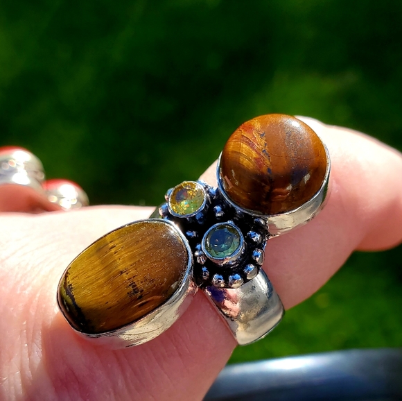 New Tiger Eye and Citrine 925 Silver Statement Ring. - Picture 12 of 16